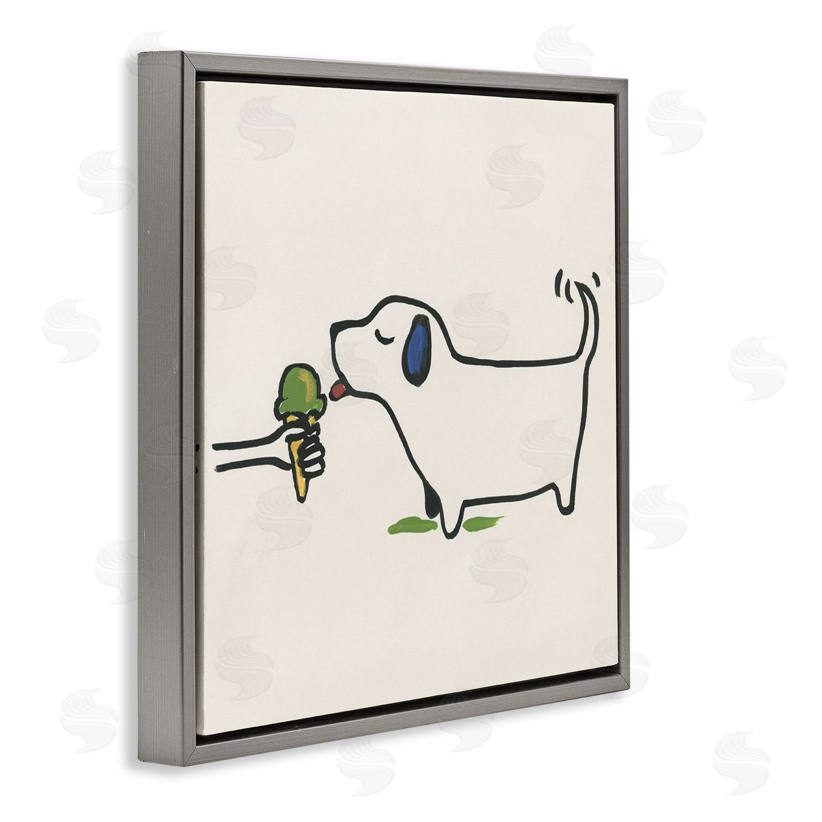 June Erica Vess Dog & Ice Cream Gray Floating Frame Canvas Wall Art Print
