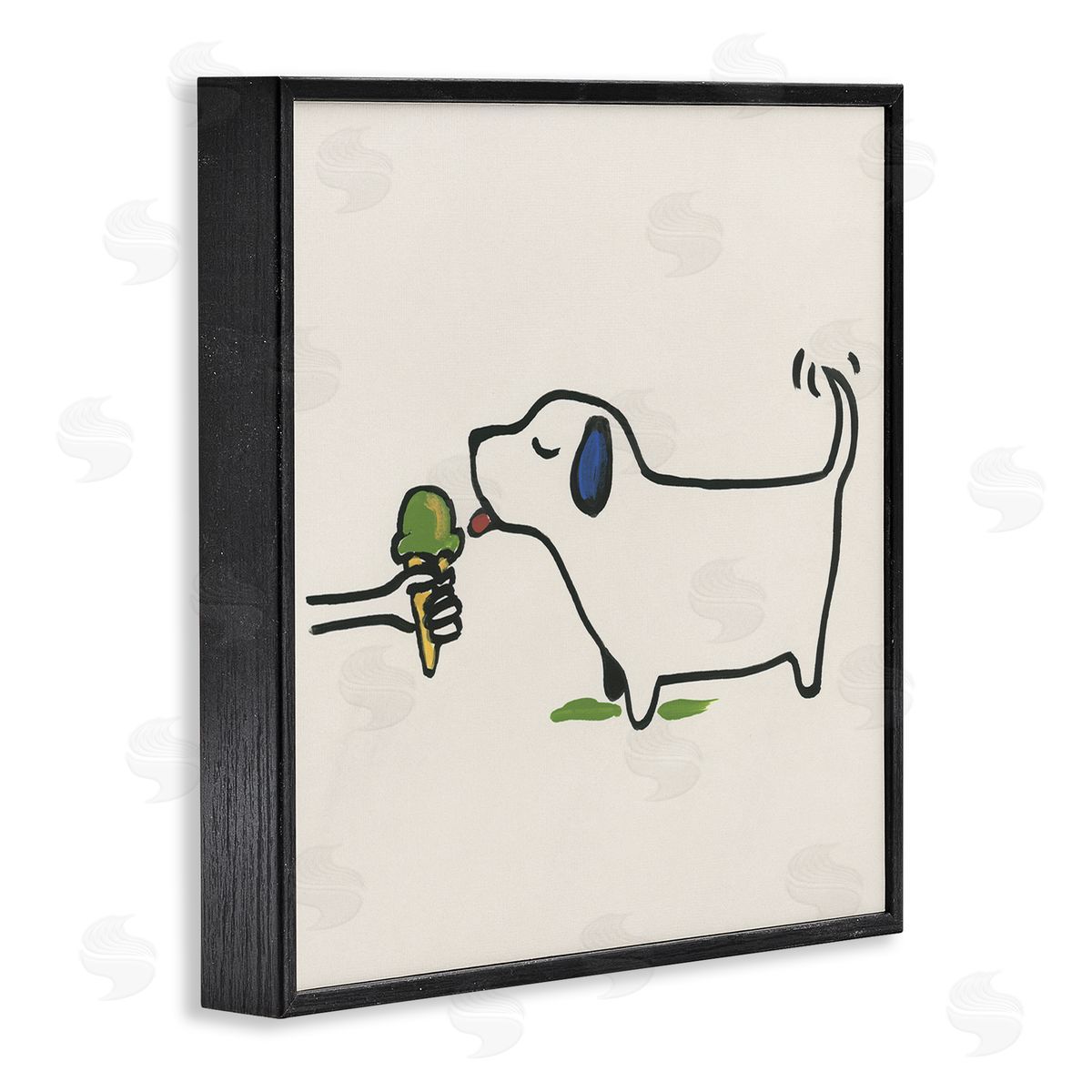 June Erica Vess Dog & Ice Cream Black Framed Giclee Wall Art Print