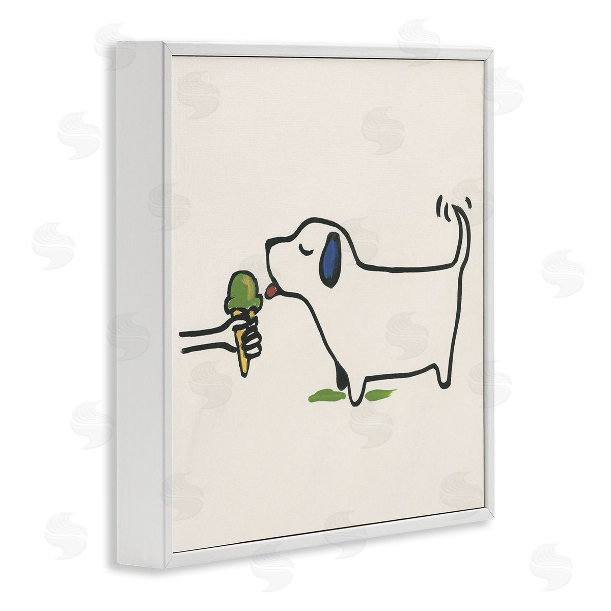 June Erica Vess Dog & Ice Cream White Framed Giclee Wall Art Print