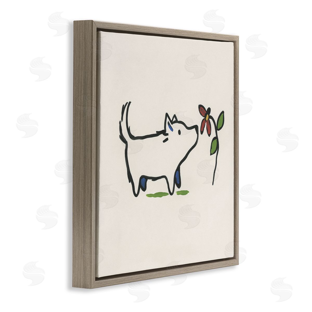 June Erica Vess Doodle Dog & Flower Brown Floating Frame Canvas Wall Art Print