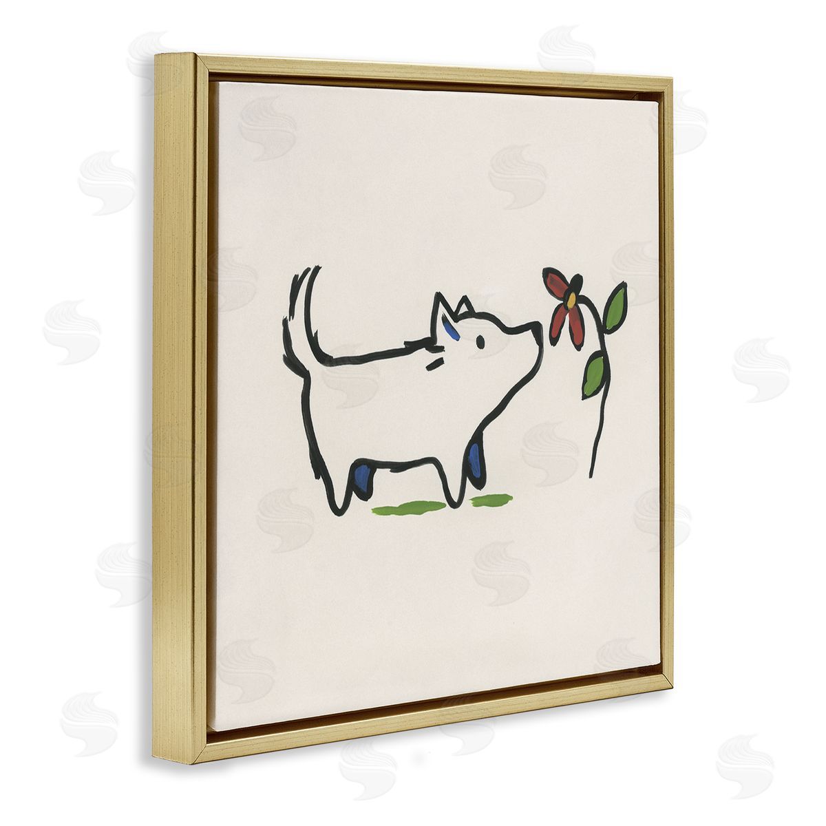 June Erica Vess Doodle Dog & Flower Gold Floating Frame Canvas Wall Art Print