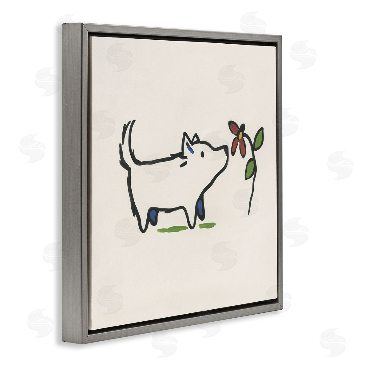 June Erica Vess Doodle Dog & Flower Gray Floating Frame Canvas Wall Art Print