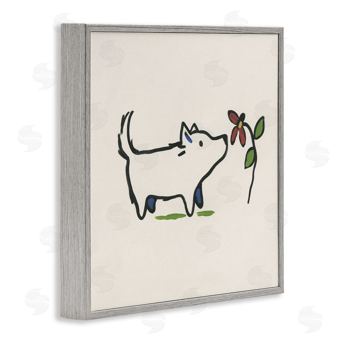 June Erica Vess Doodle Dog & Flower Gray Framed Giclee Wall Art Print