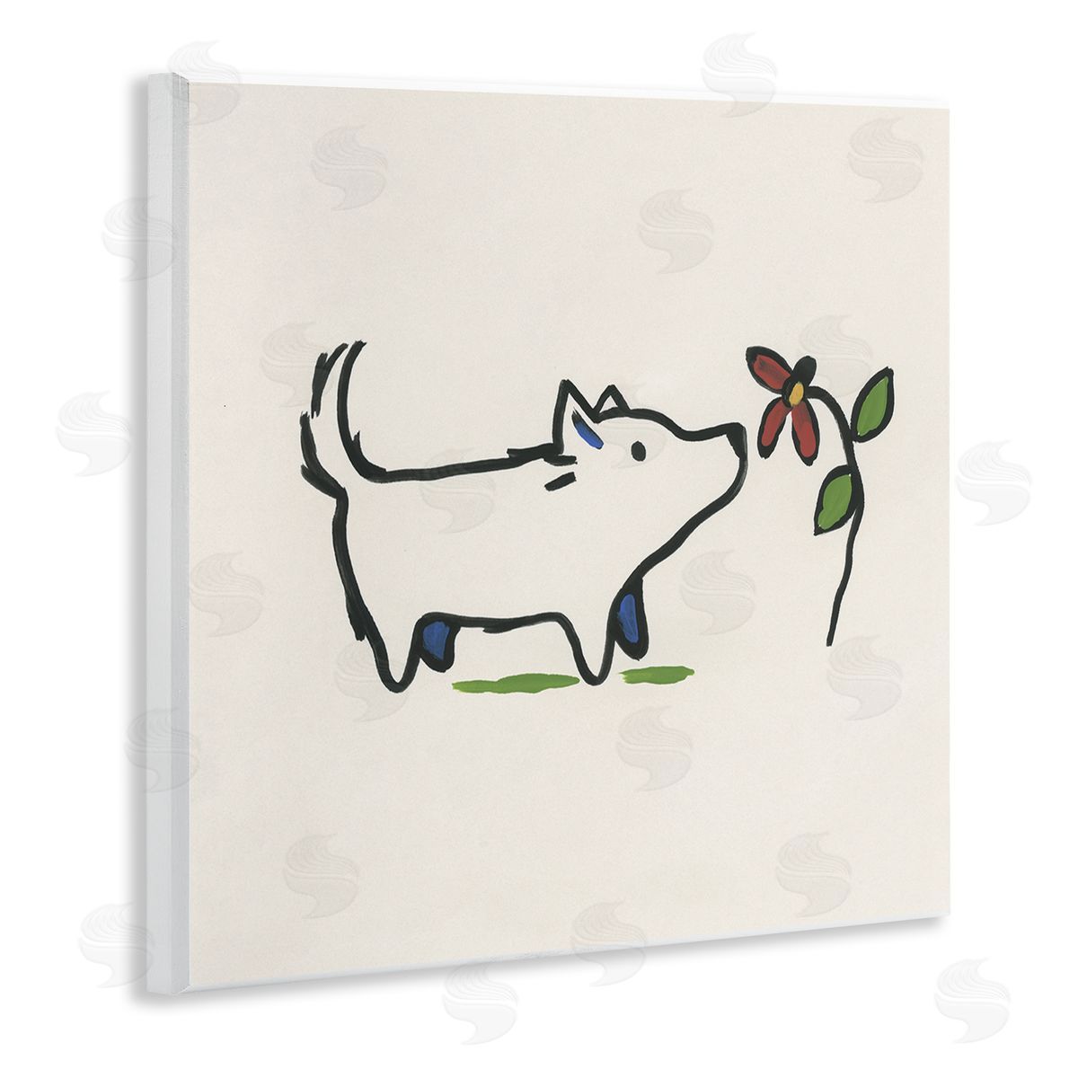 June Erica Vess Doodle Dog & Flower Wooden Wall Plaque Art Print