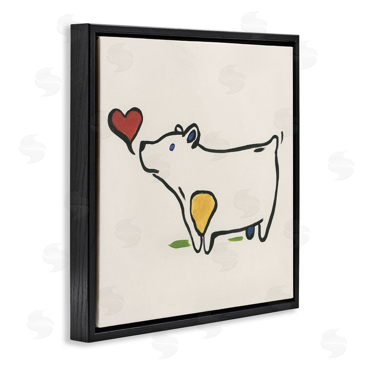 June Erica Vess Bear & Heart Doodle Black Floating Frame Canvas Wall Art Print
