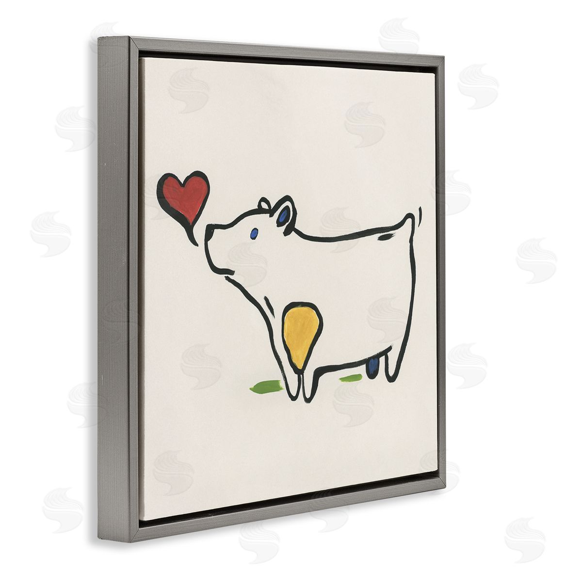 June Erica Vess Bear & Heart Doodle Gray Floating Frame Canvas Wall Art Print