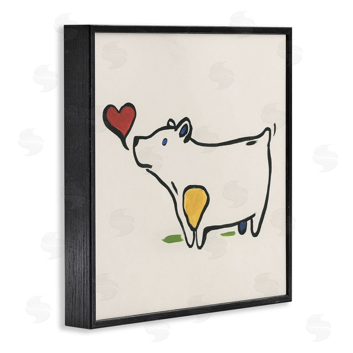 June Erica Vess Bear & Heart Doodle Black Framed Giclee Wall Art Print