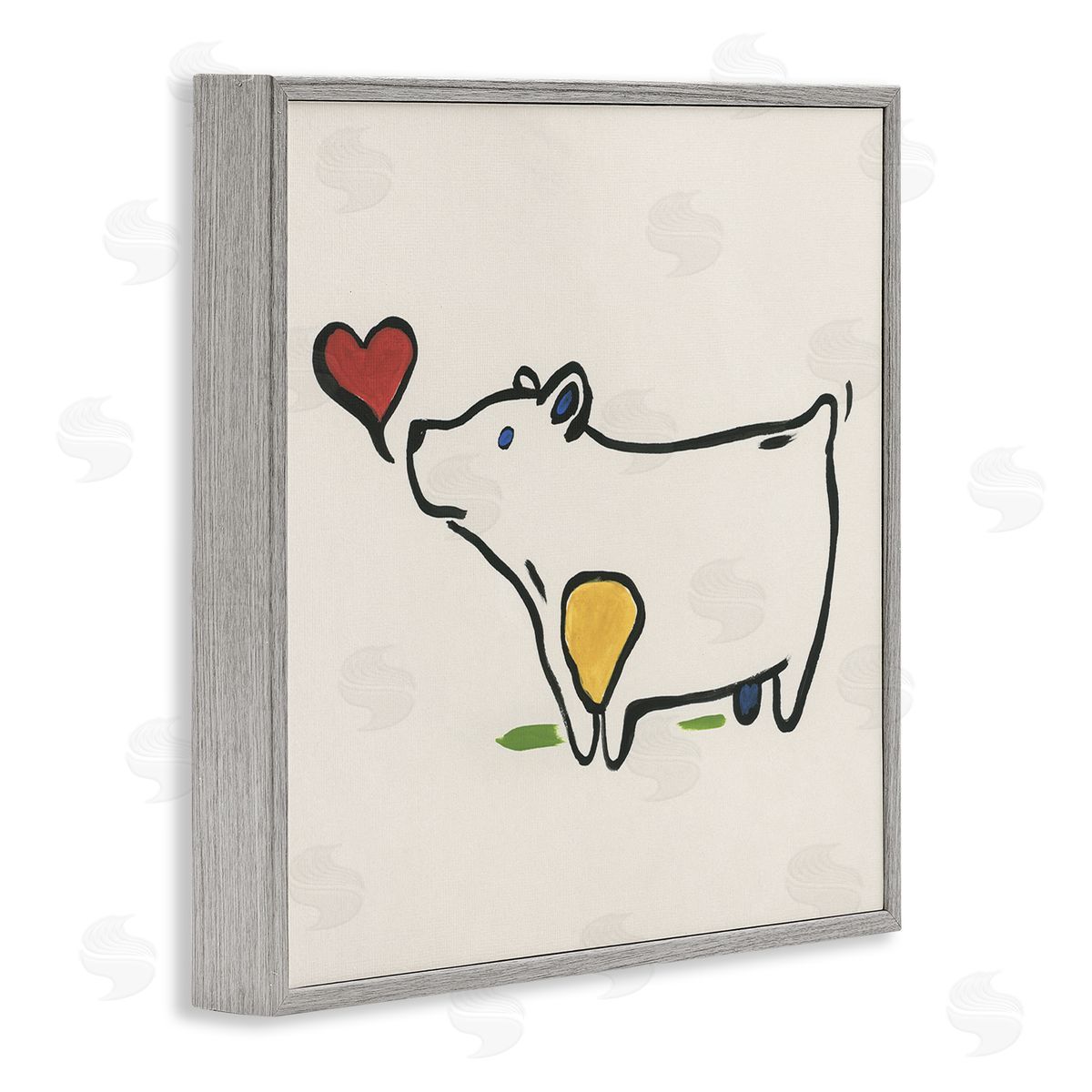 June Erica Vess Bear & Heart Doodle Gray Framed Giclee Wall Art Print