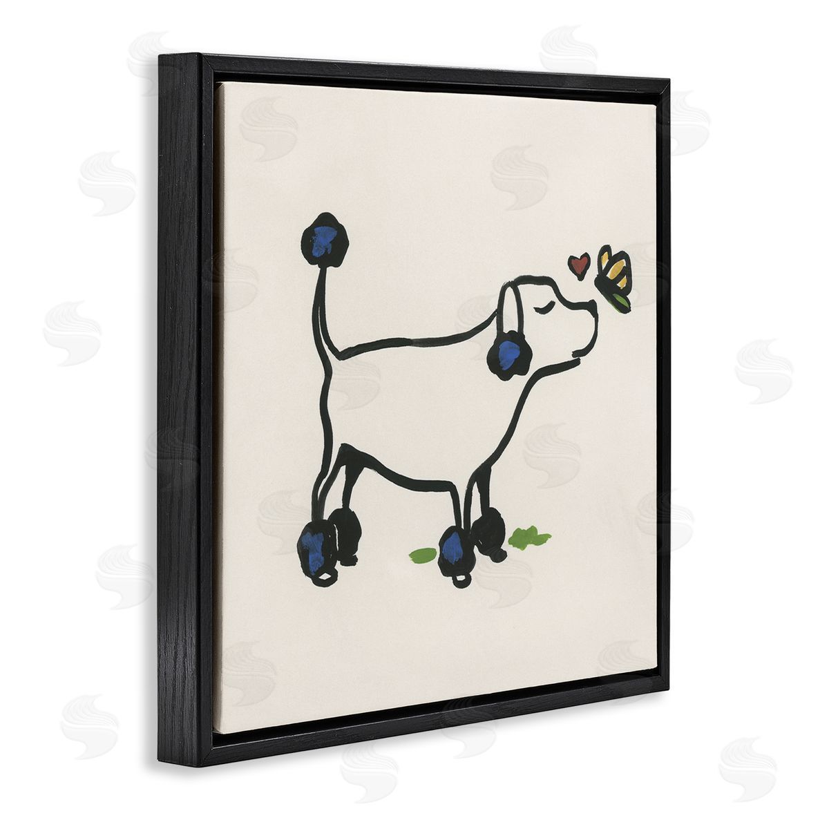 June Erica Vess Dog & Butterfly Black Floating Frame Canvas Wall Art Print