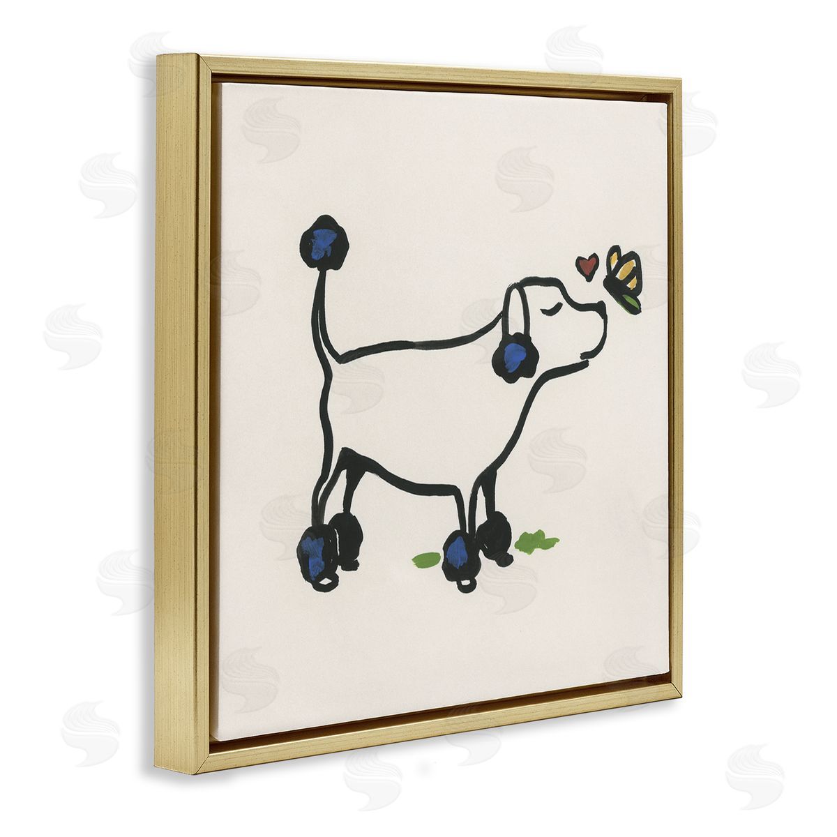 June Erica Vess Dog & Butterfly Gold Floating Frame Canvas Wall Art Print
