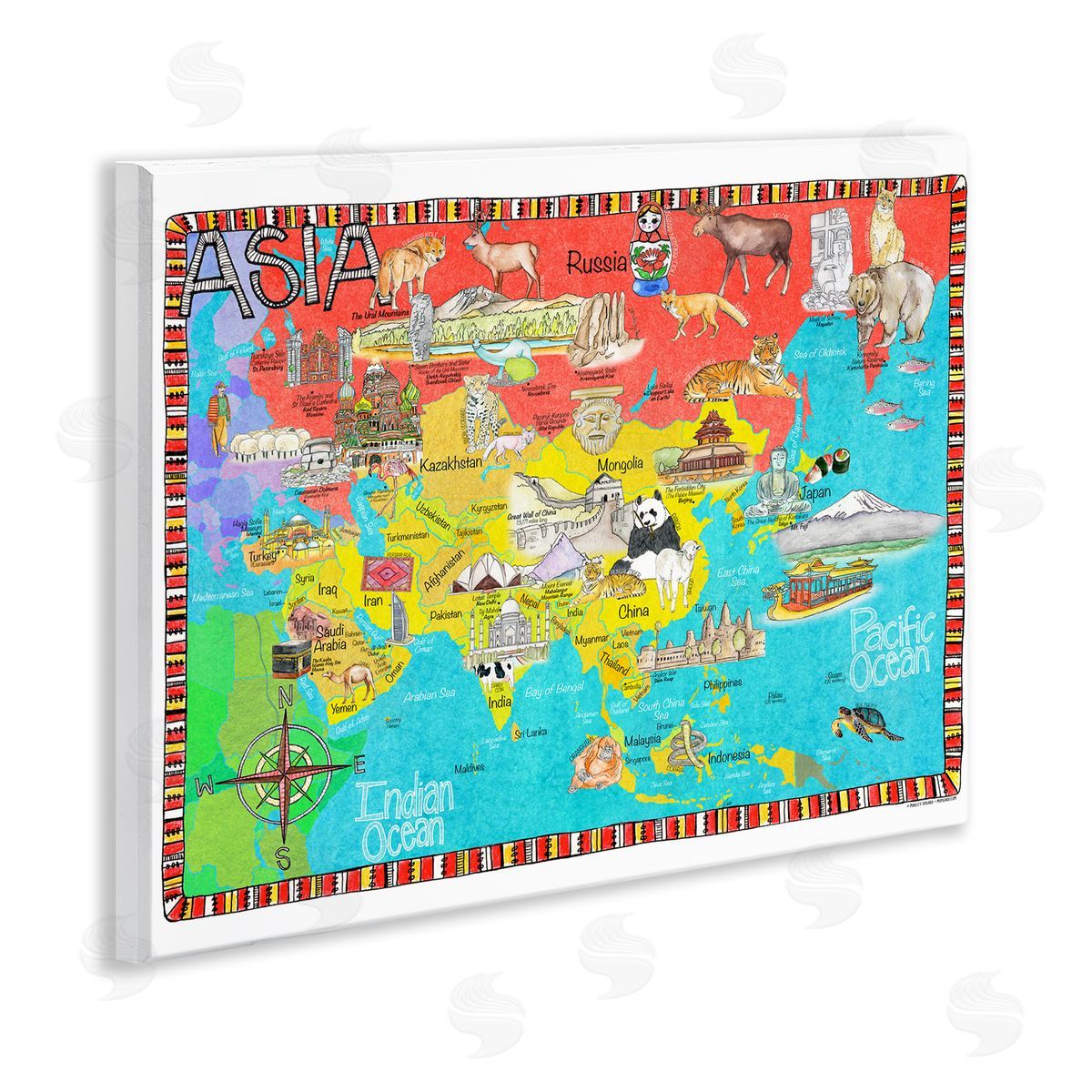 Asian Animal Map Wood Plaque Wall Art, Home Decor by Marley Ungaro