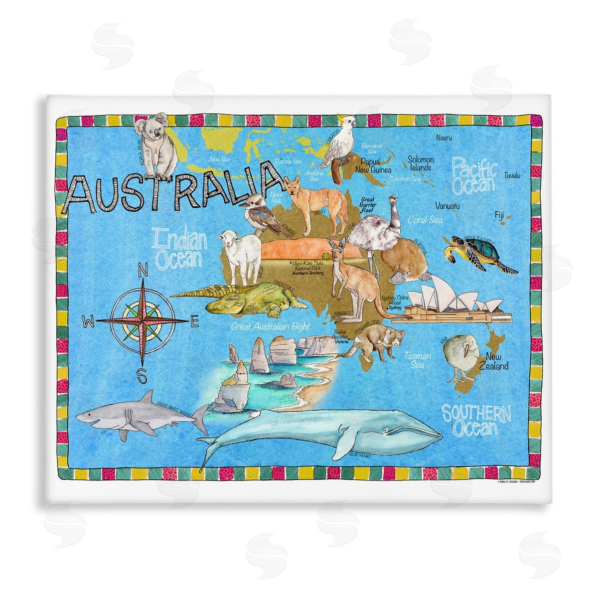 Australia Animal Map Canvas Wall Art, Home Decor by Marley Ungaro