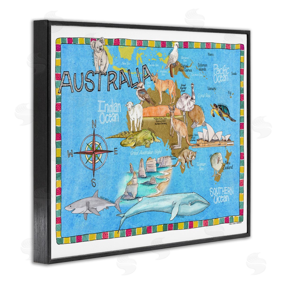 Australia Animal Map Black Frame Print Wall Art, Home Decor by Marley Ungaro
