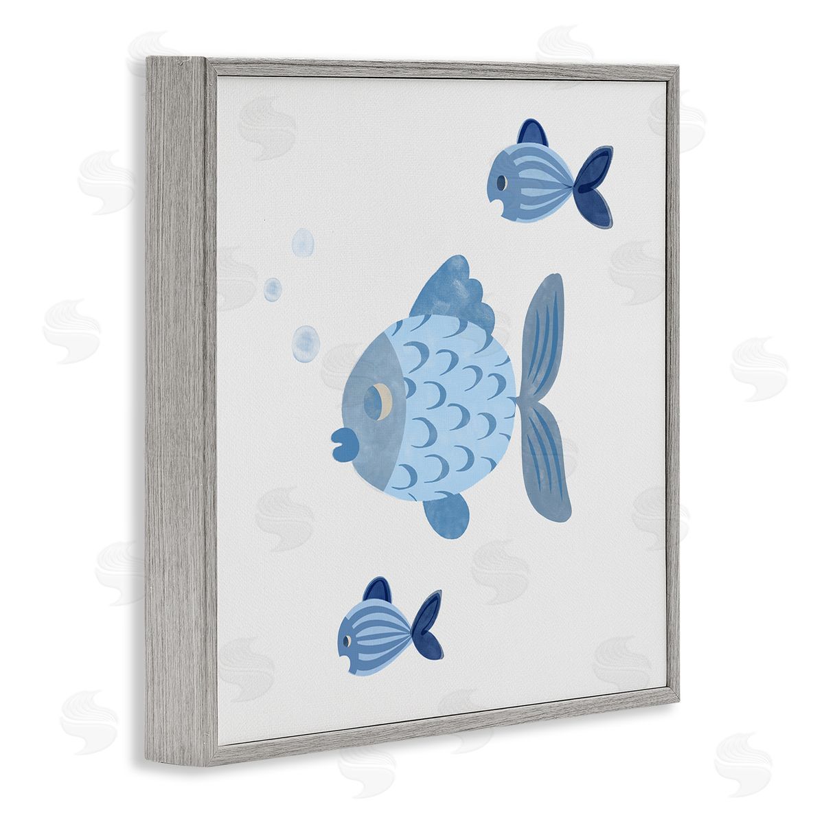 Carrie Cantwell Minimal Blue Fish Gray Framed Giclee Wall Art Print