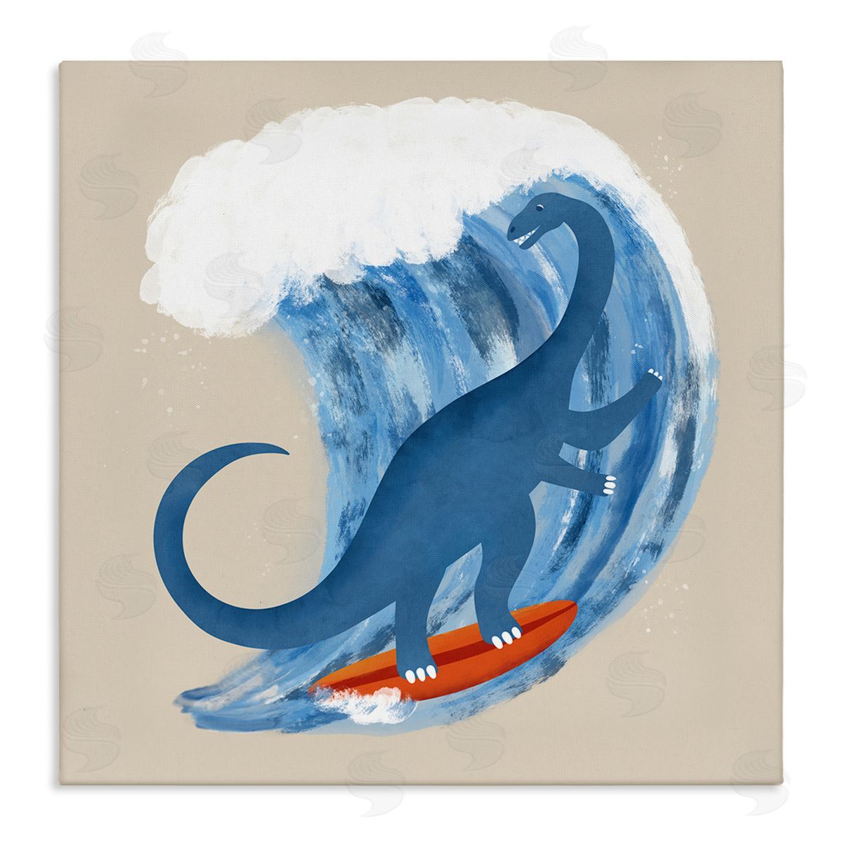 Carrie Cantwell Surfing Dino Brontosaurus Canvas Wall Art Print