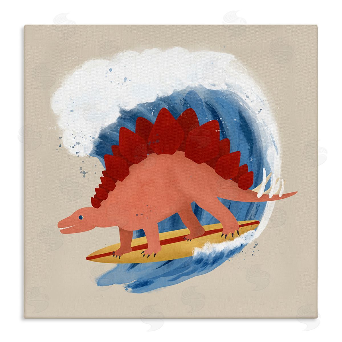 Carrie Cantwell Surfing Dino Stegosaurus Canvas Wall Art Print