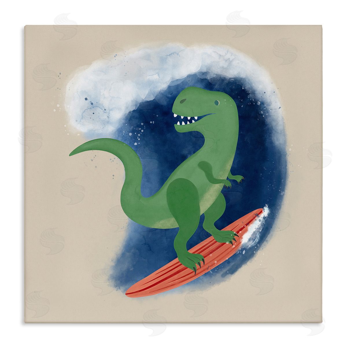 Carrie Cantwell Surfing Dino T-Rex Canvas Wall Art Print