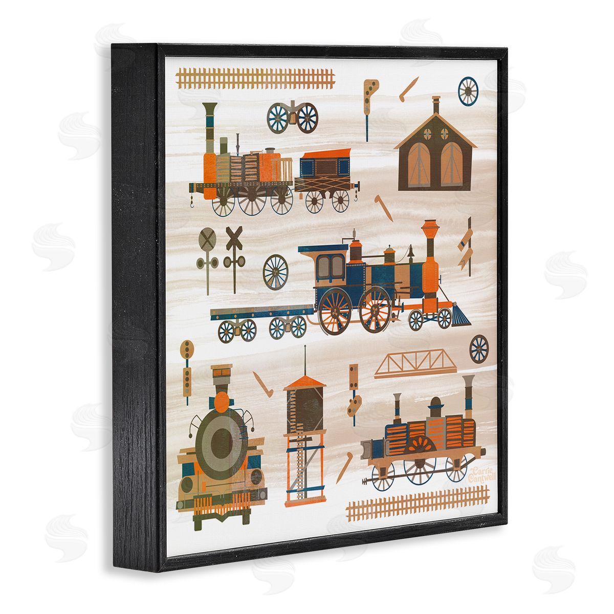 Carrie Cantwell Totally Trains Rustic Black Framed Giclee Wall Art Print