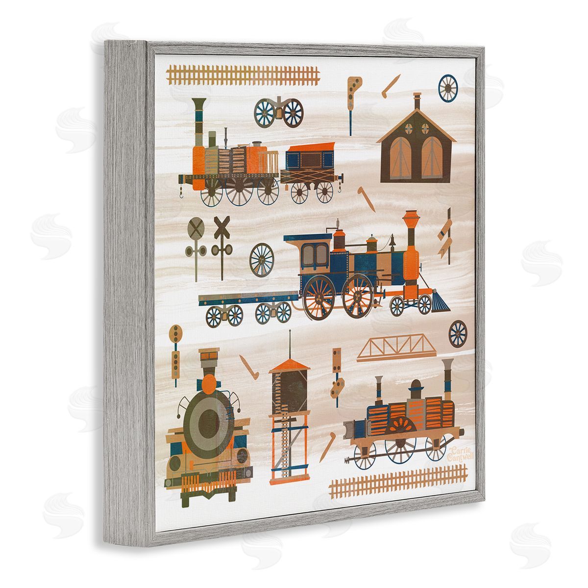 Carrie Cantwell Totally Trains Rustic Gray Framed Giclee Wall Art Print