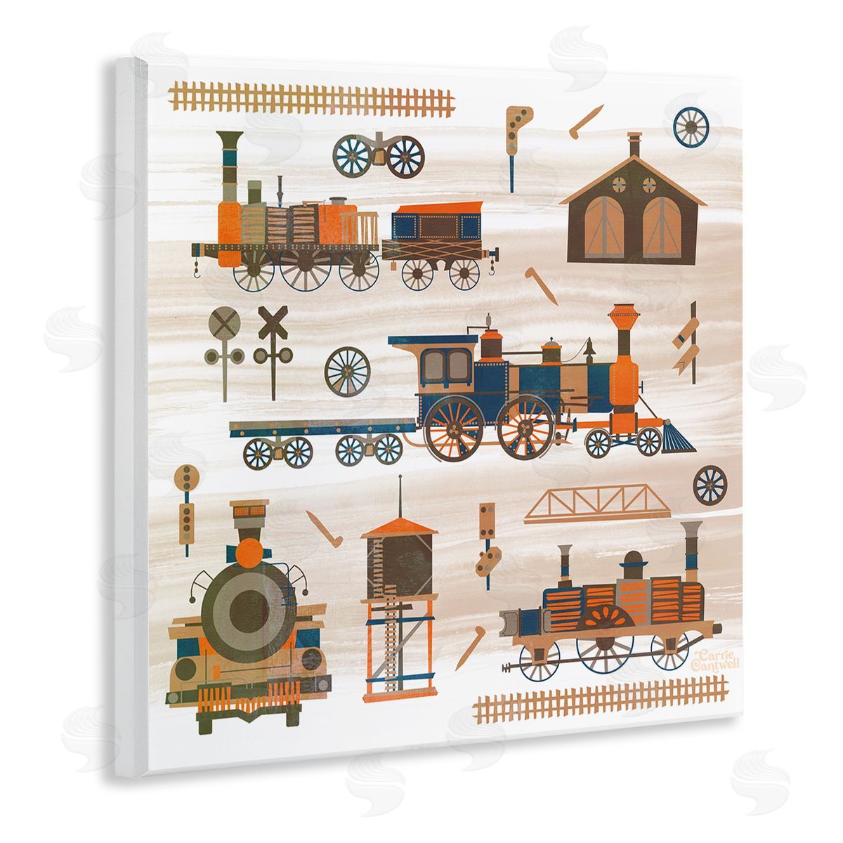 Carrie Cantwell Totally Trains Rustic Wooden Wall Plaque Art Print