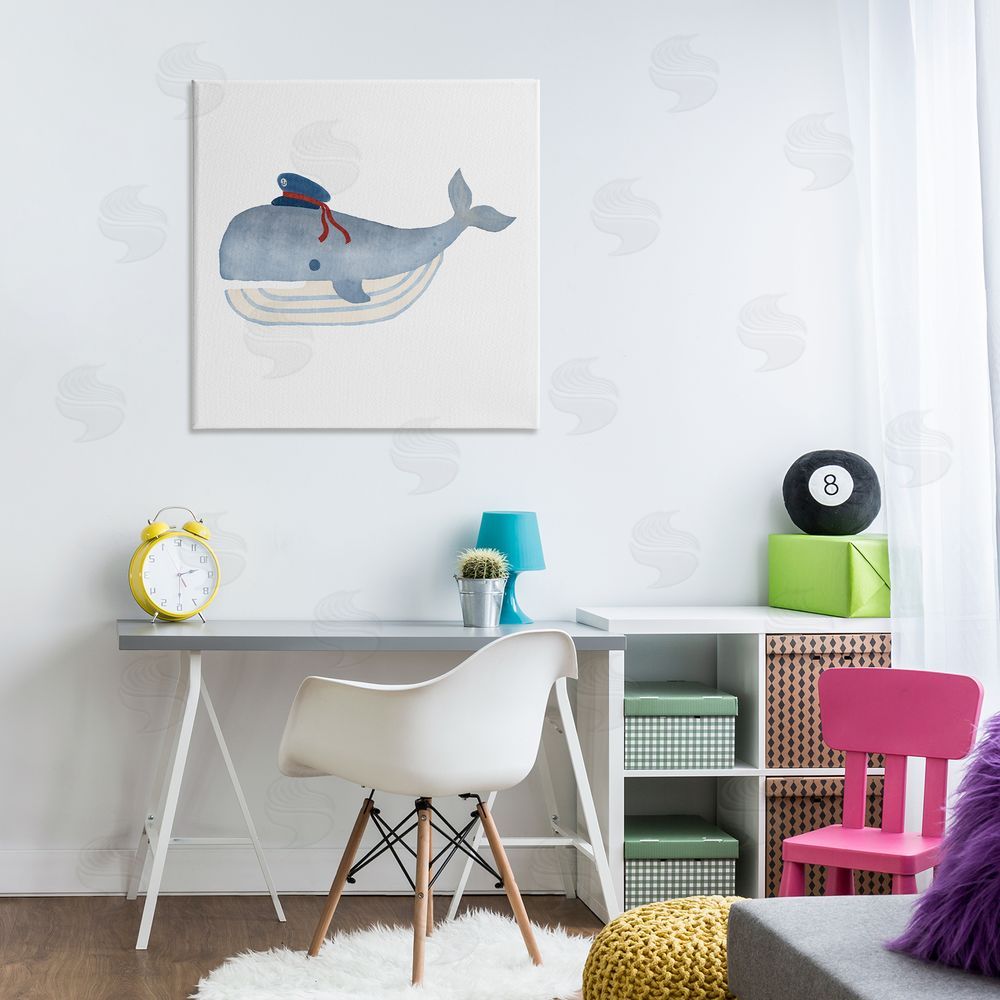 Carrie Cantwell Captain Whale with Hat Canvas Wall Art Print in Room