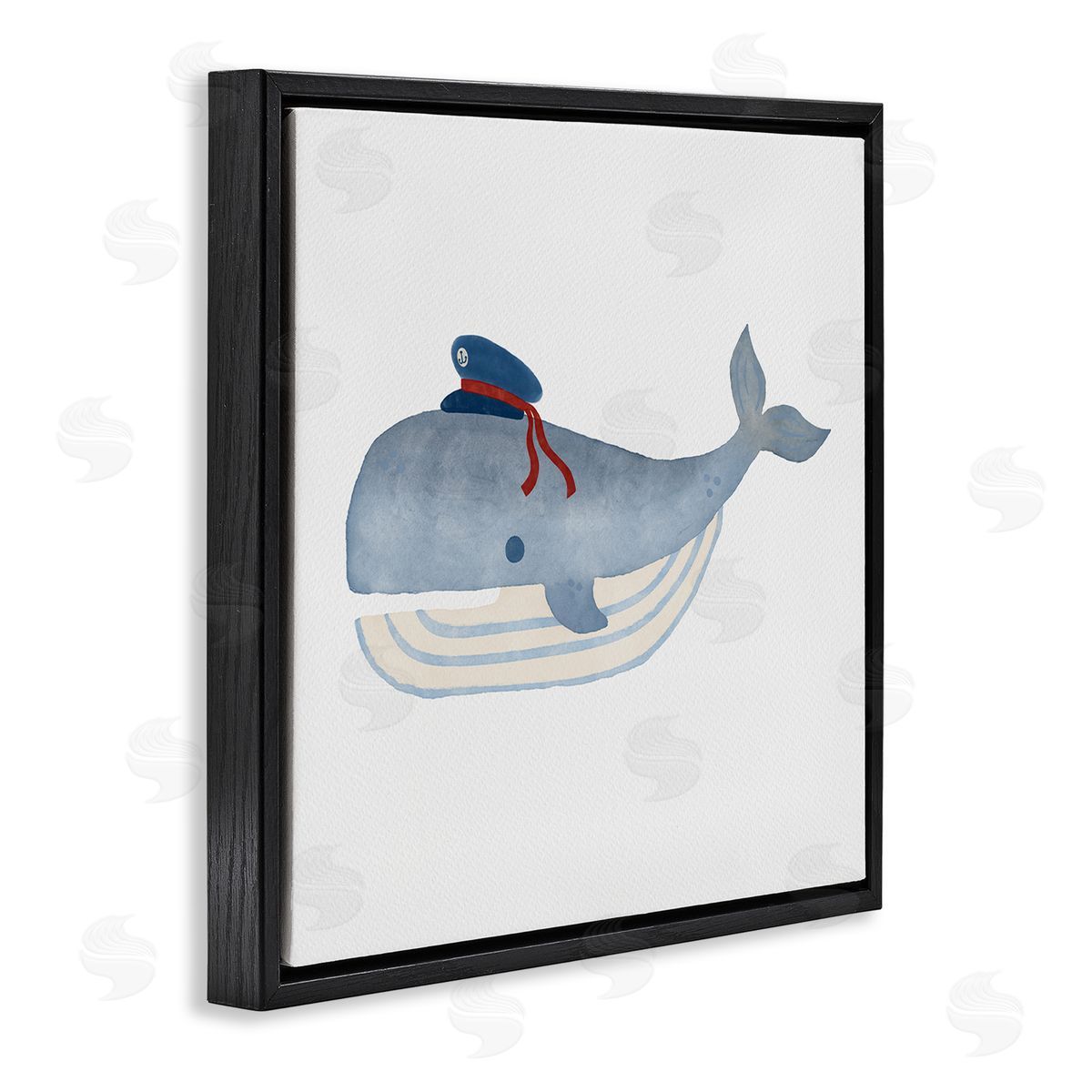 Carrie Cantwell Captain Whale with Hat Black Floating Frame Canvas Wall Art Print