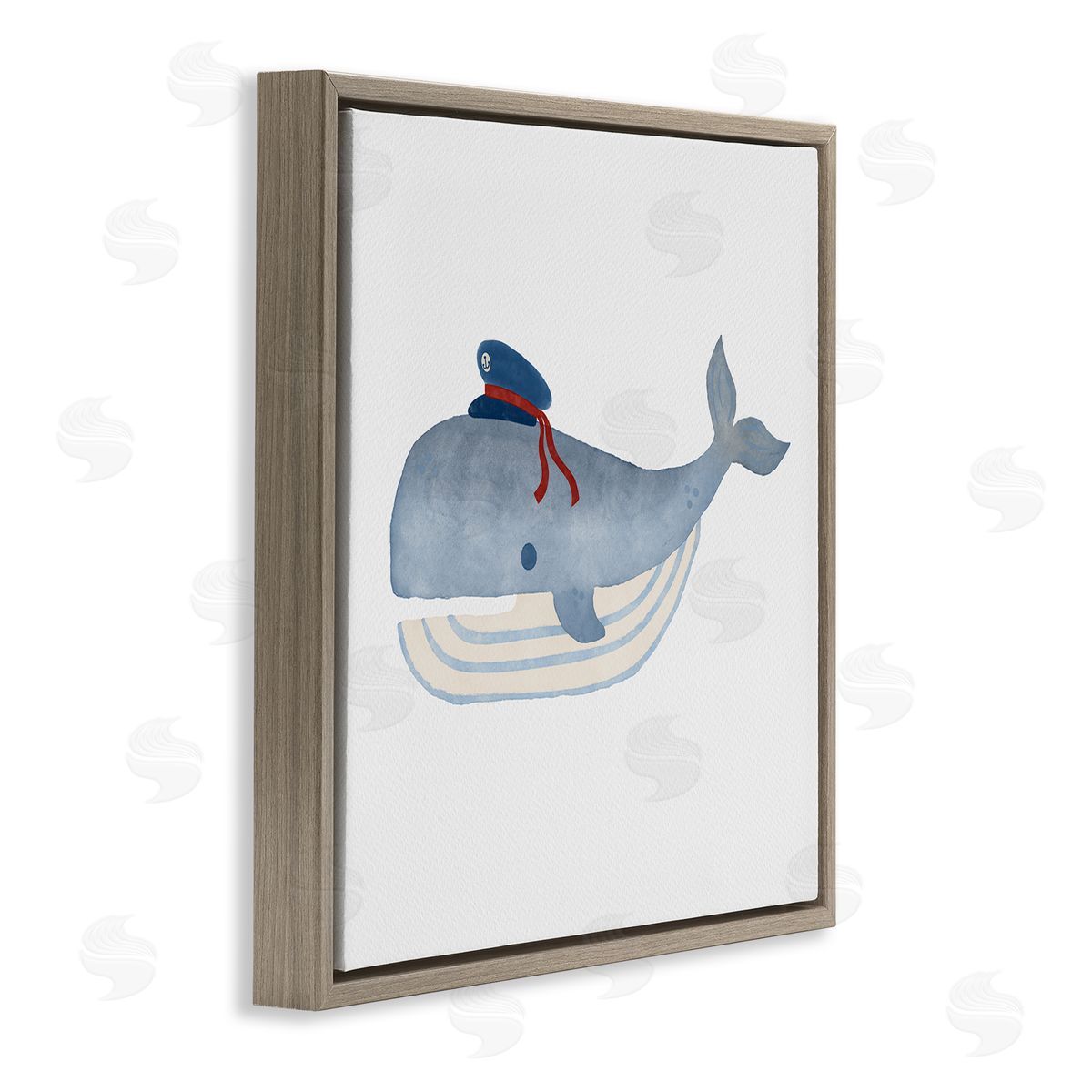 Carrie Cantwell Captain Whale with Hat Brown Floating Frame Canvas Wall Art Print