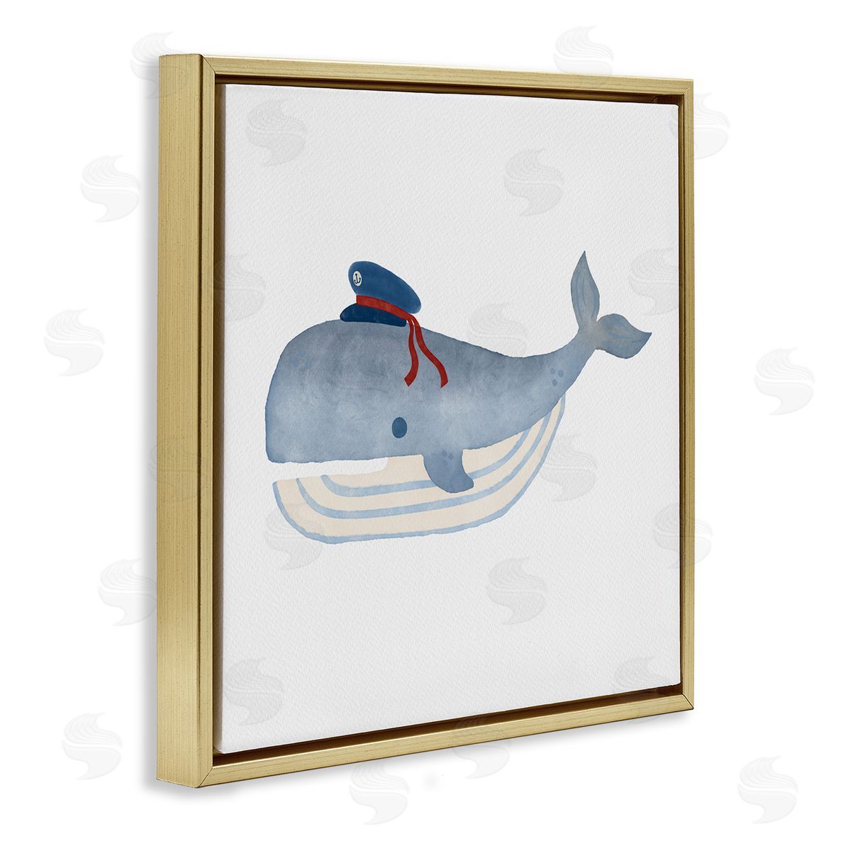 Carrie Cantwell Captain Whale with Hat Gold Floating Frame Canvas Wall Art Print