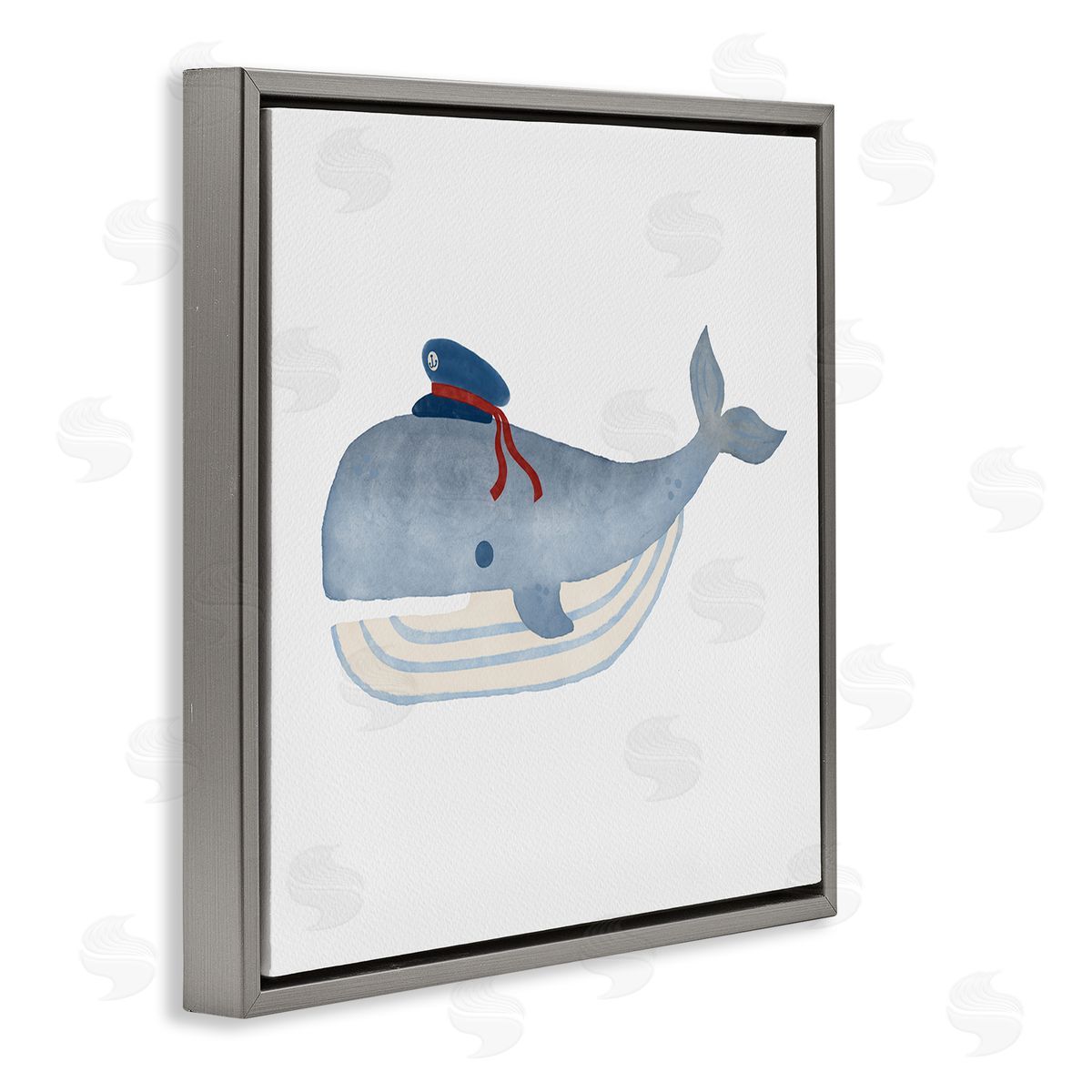 Carrie Cantwell Captain Whale with Hat Gray Floating Frame Canvas Wall Art Print