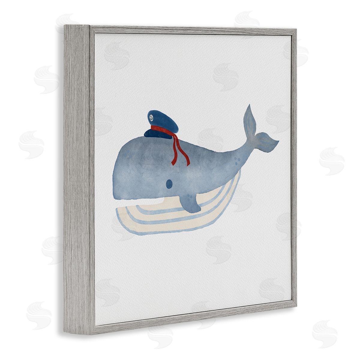 Carrie Cantwell Captain Whale with Hat Gray Framed Giclee Wall Art Print