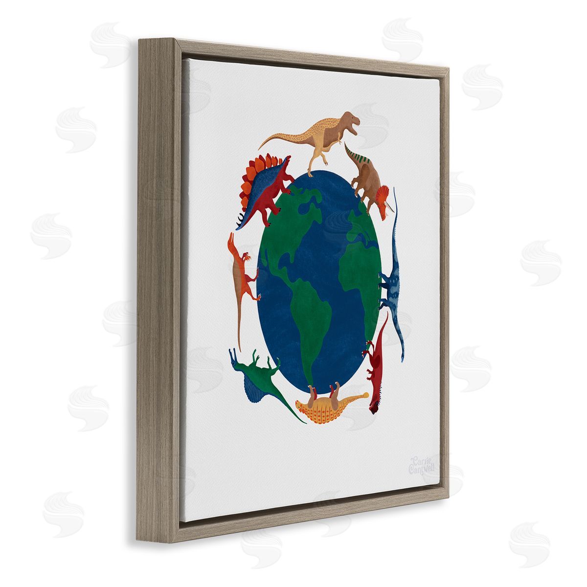 Carrie Cantwell When Dinos Roamed Brown Floating Frame Canvas Wall Art Print