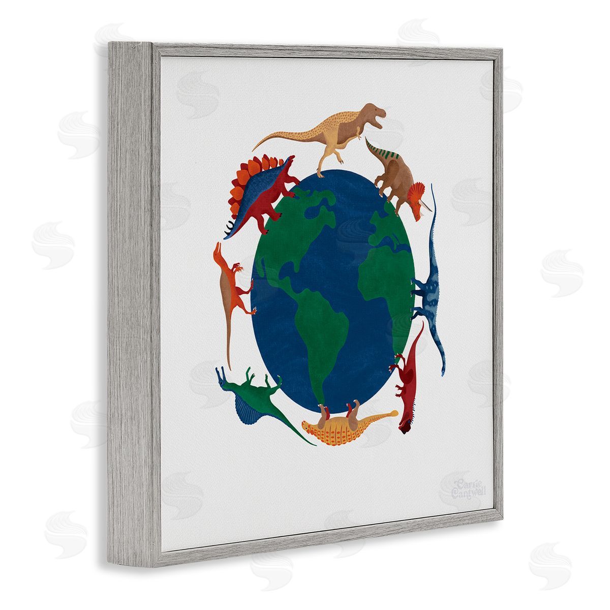 Carrie Cantwell When Dinos Roamed Gray Framed Giclee Wall Art Print