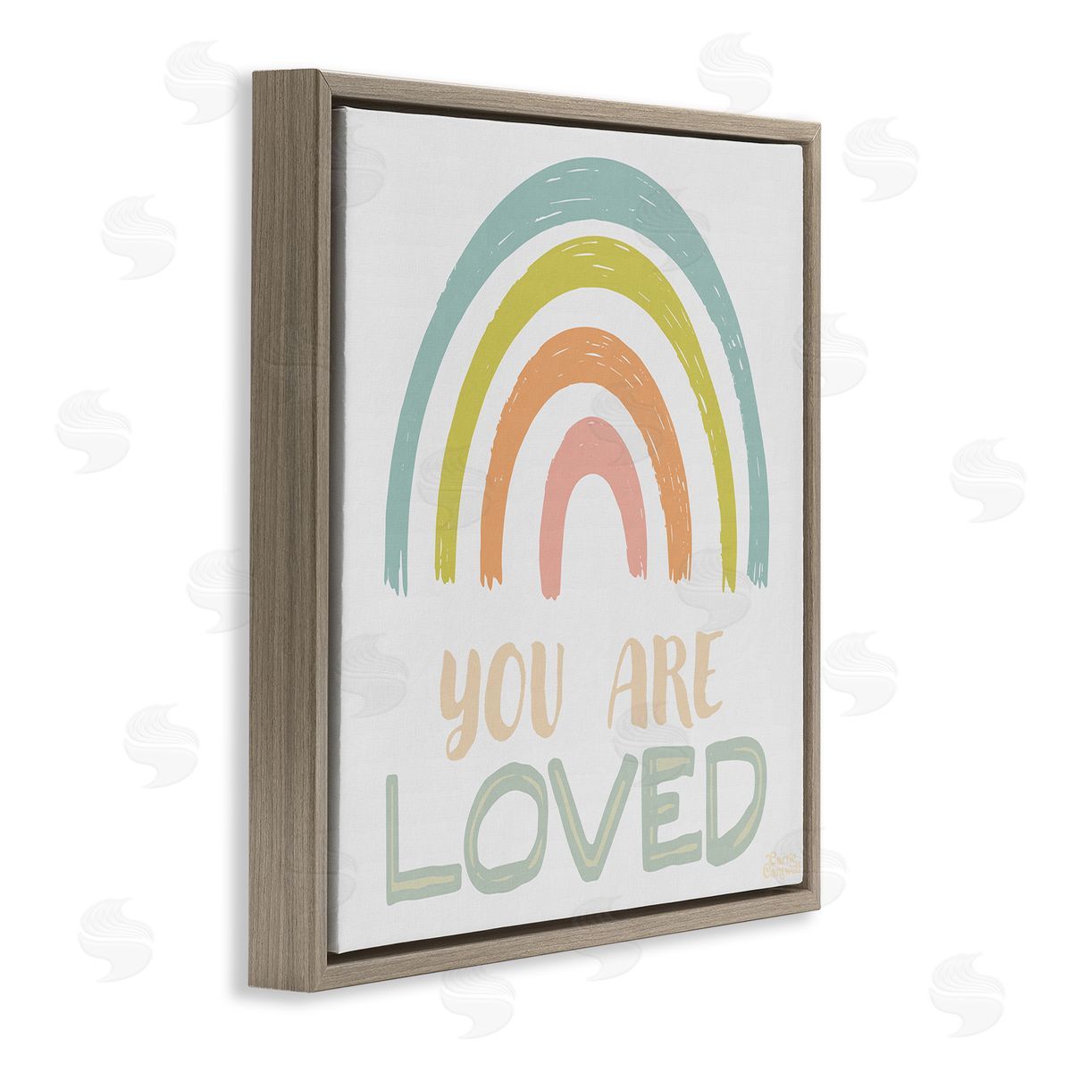 Carrie Cantwell You Are Loved Rainbow Brown Floating Frame Canvas Wall Art Print