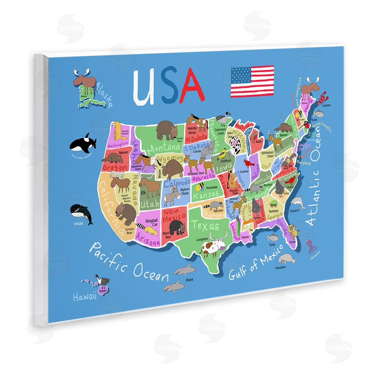 United States Animal Map Wood Plaque Wall Art, Home Decor by Carla Daly