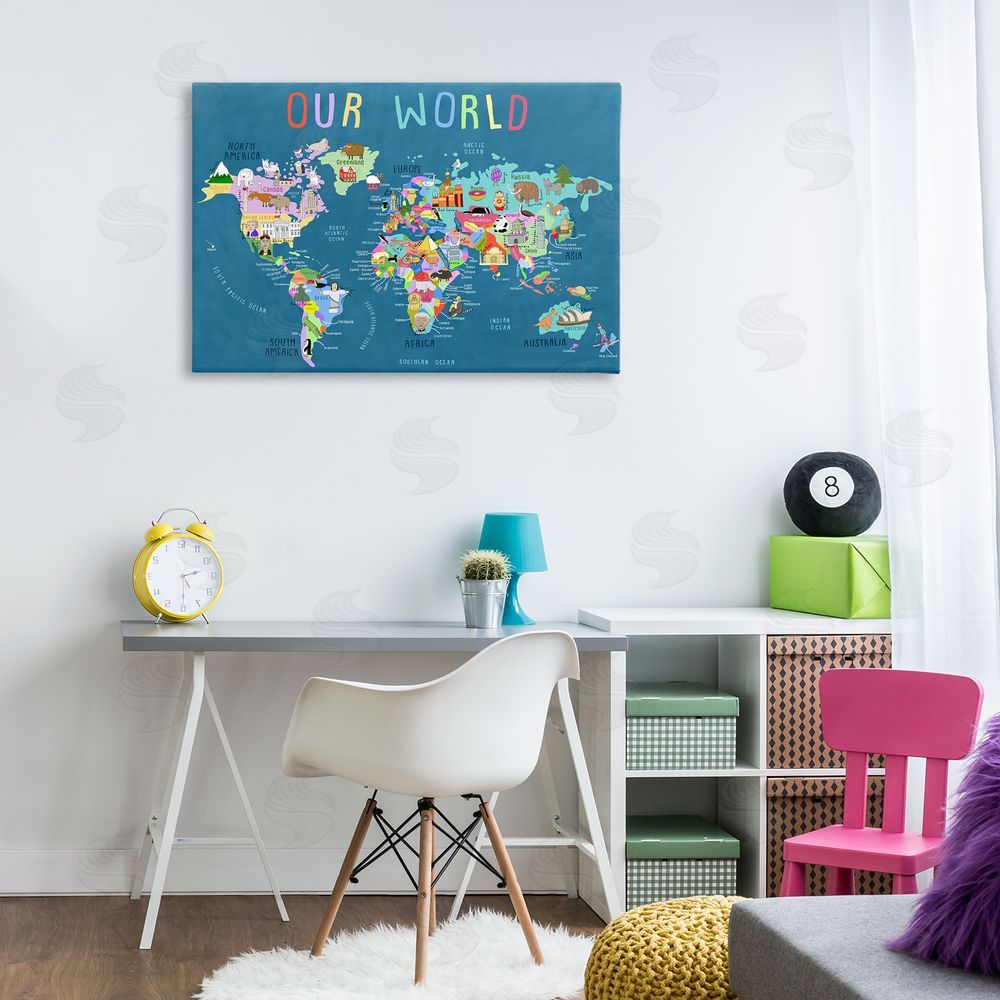 Carla Daly Our World Map Canvas Wall Art Print in Room