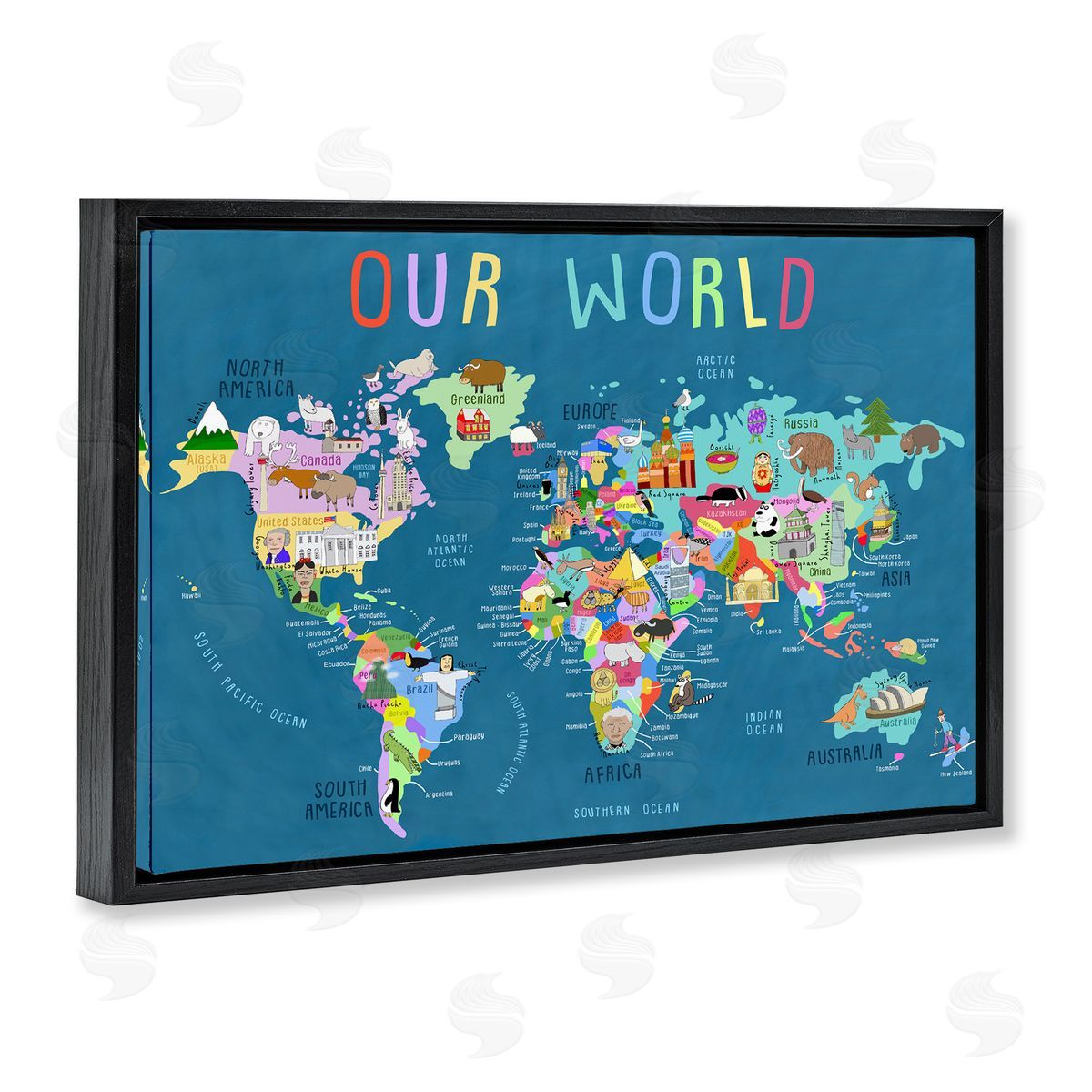 Carla Daly Our World Map Black Floating Frame Canvas Wall Art Print