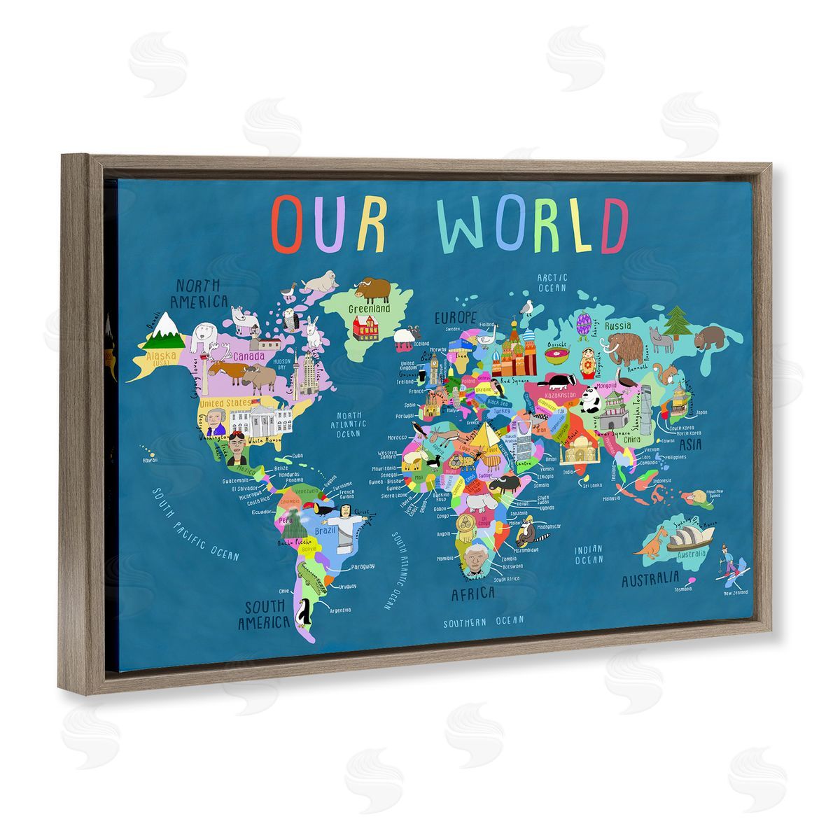 Carla Daly Our World Map Brown Floating Frame Canvas Wall Art Print