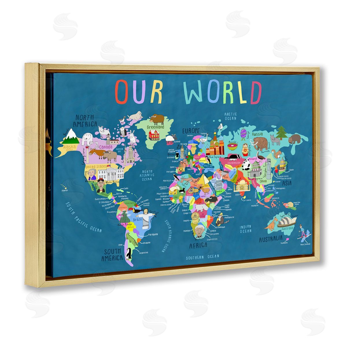 Carla Daly Our World Map Gold Floating Frame Canvas Wall Art Print