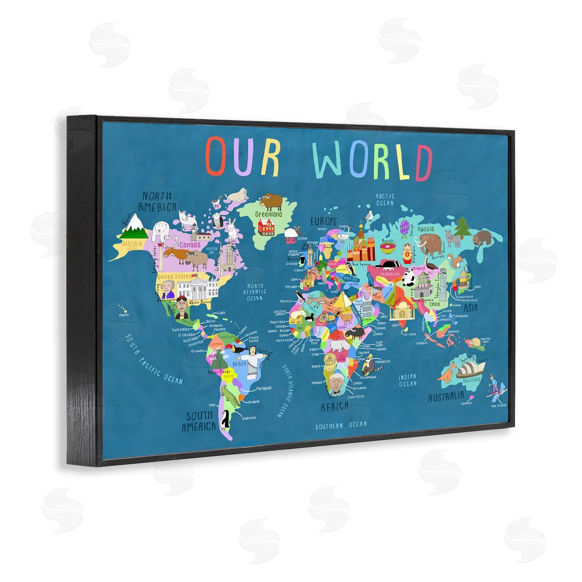 Carla Daly Our World Map Black Framed Giclee Wall Art Print