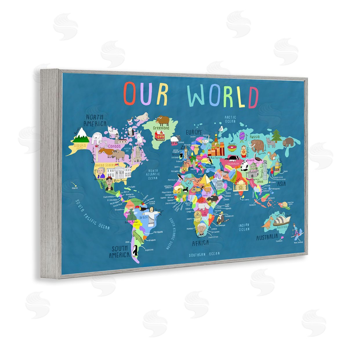 Carla Daly Our World Map Gray Framed Giclee Wall Art Print