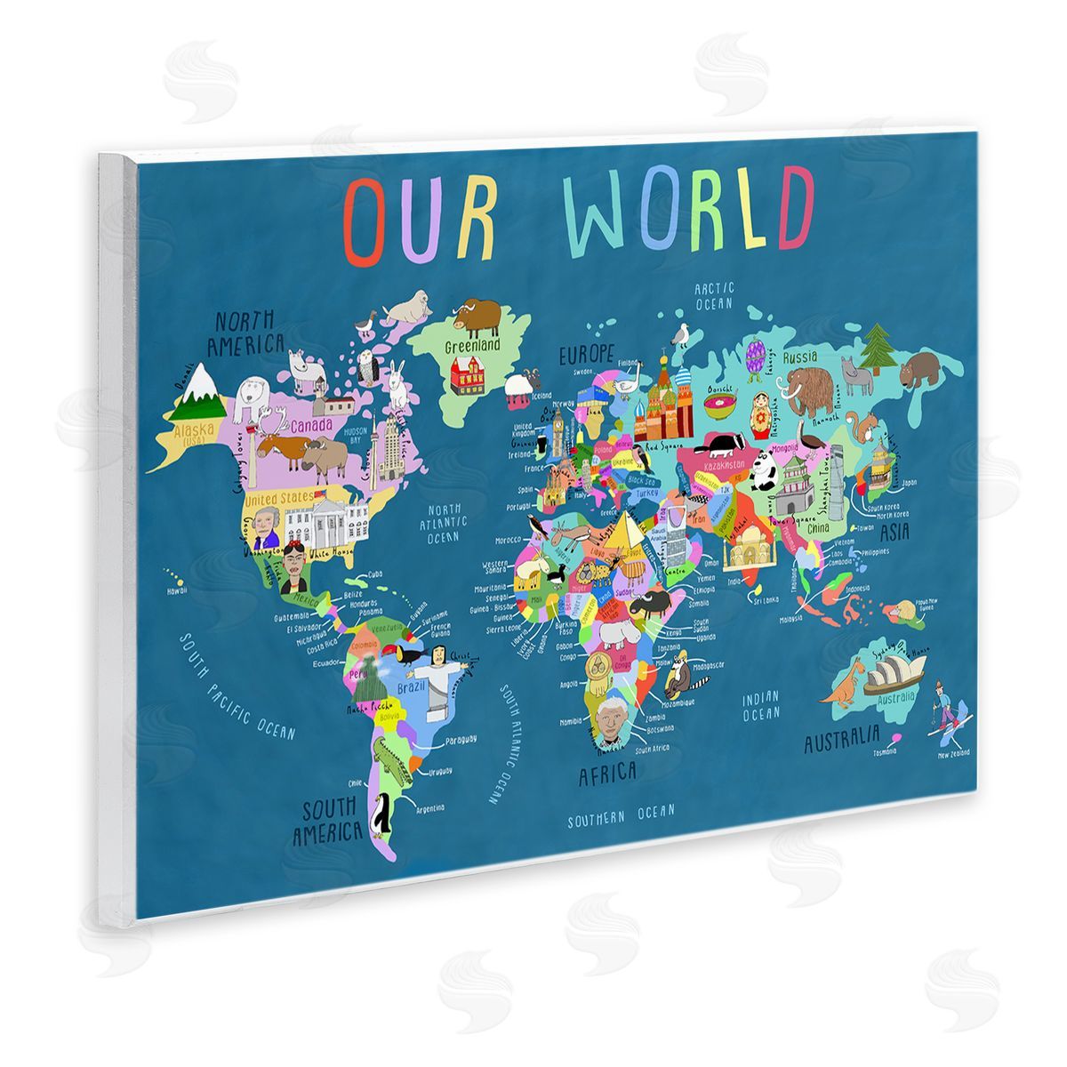 Carla Daly Our World Map Wooden Wall Plaque Art Print