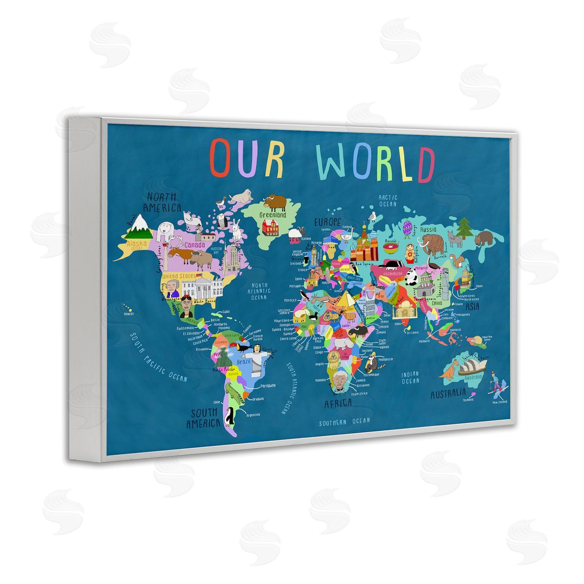Carla Daly Our World Map White Framed Giclee Wall Art Print