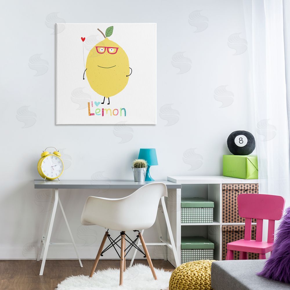 Carla Daly Fun Smiling Lemon Canvas Wall Art Print in Room