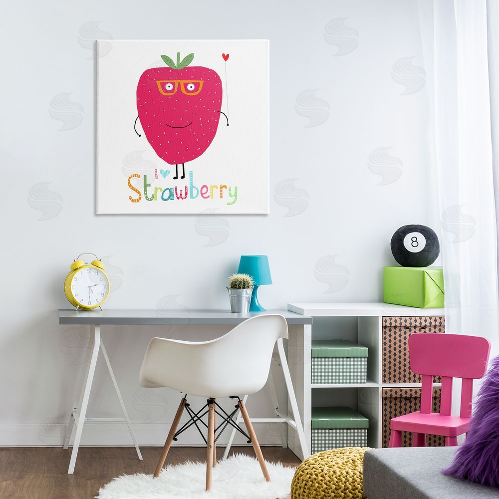 Carla Daly Fun Smiling Strawberry Canvas Wall Art Print in Room