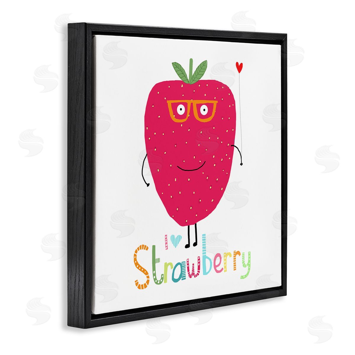 Carla Daly Fun Smiling Strawberry Black Floating Frame Canvas Wall Art Print