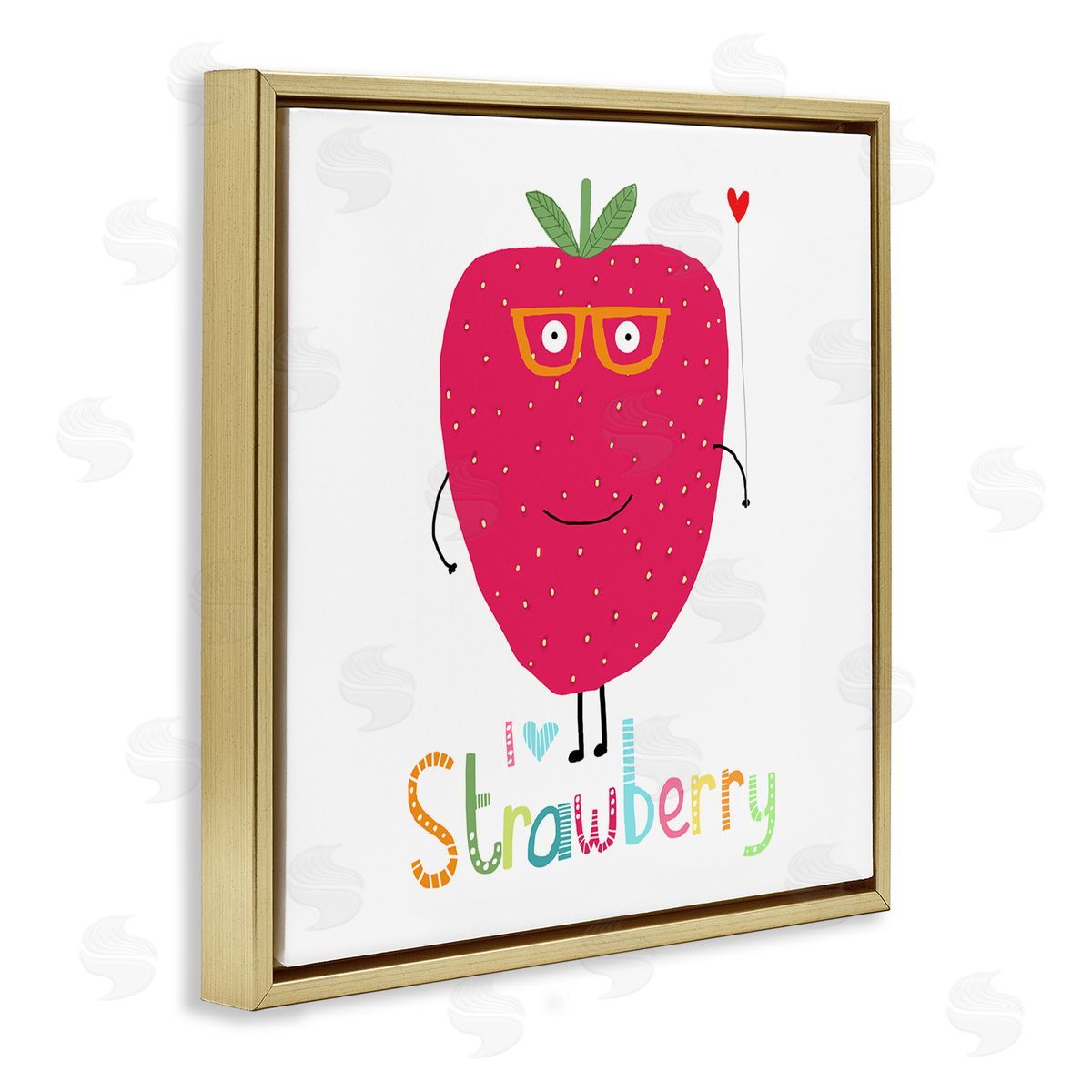 Carla Daly Fun Smiling Strawberry Gold Floating Frame Canvas Wall Art Print
