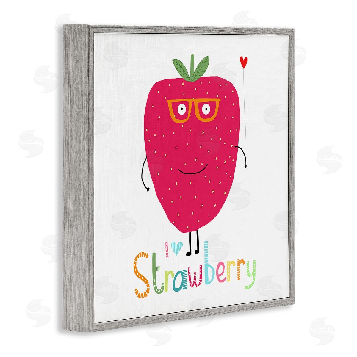 Carla Daly Fun Smiling Strawberry Gray Framed Giclee Wall Art Print