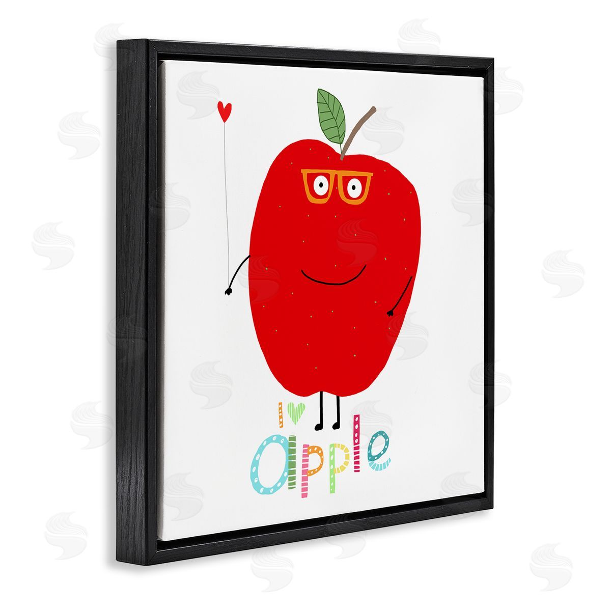Carla Daly Fun Smiling Apple Black Floating Frame Canvas Wall Art Print