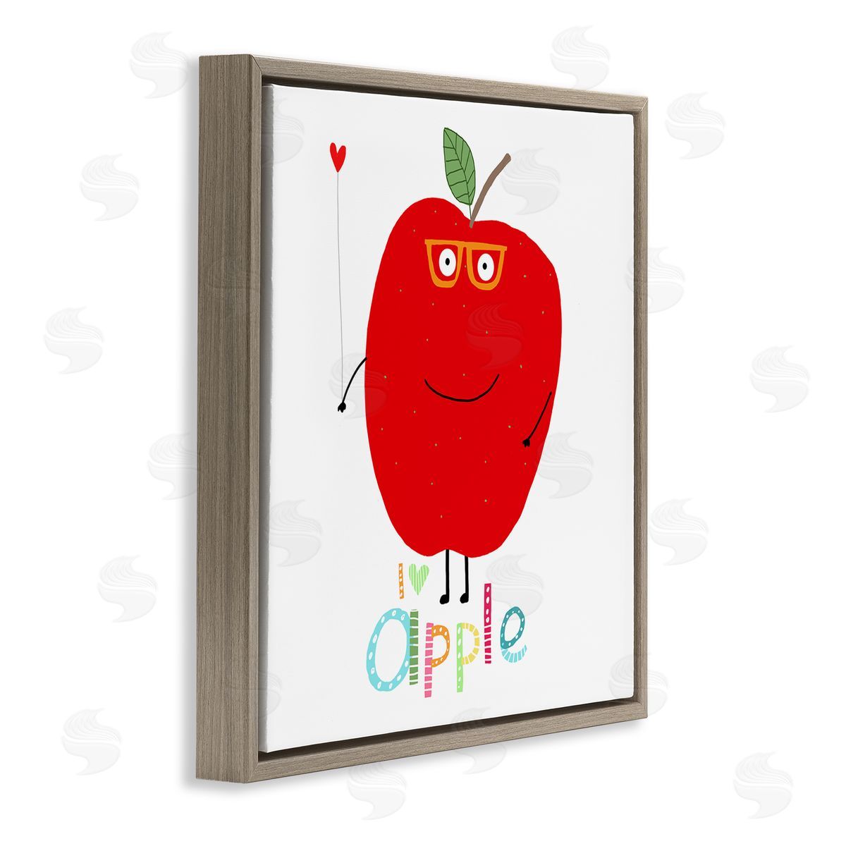 Carla Daly Fun Smiling Apple Brown Floating Frame Canvas Wall Art Print