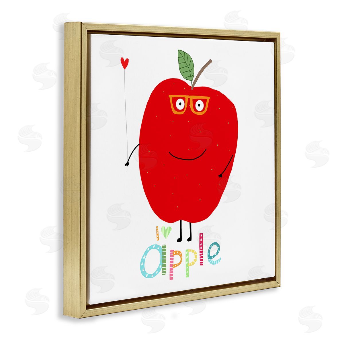 Carla Daly Fun Smiling Apple Gold Floating Frame Canvas Wall Art Print